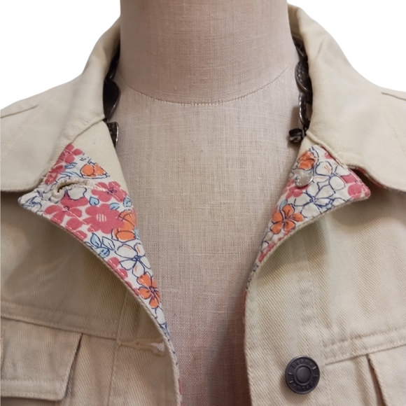 LL Beans Shalow Mikaqi, pink flower denim jacket - Picture 1 of 6